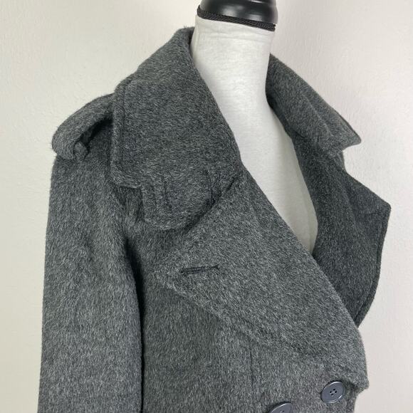 Monoreno | Gray Fleece Button Front Large Collar Double Breasted Classic Peacoat - Picture 5 of 11
